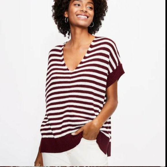 LOFT Sweaters - Loft Striped V Neck Poncho Sweater